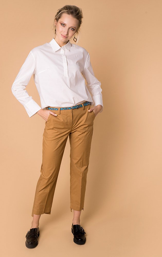 Укороченные брюки с контрастным поясом 0